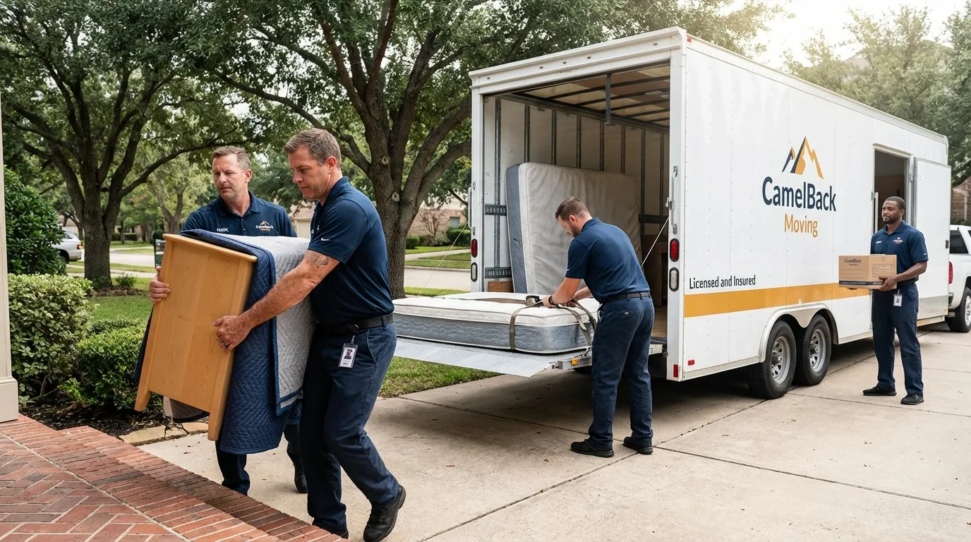 Crew loading residential truck for cross-state move from Evanston, IL