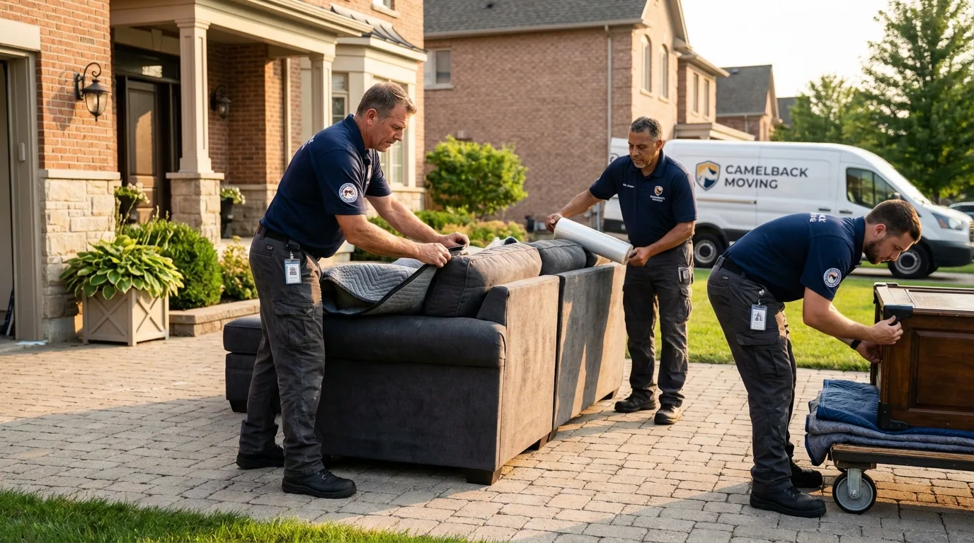 Large estate moving crew wrapping furniture in Evanston, IL